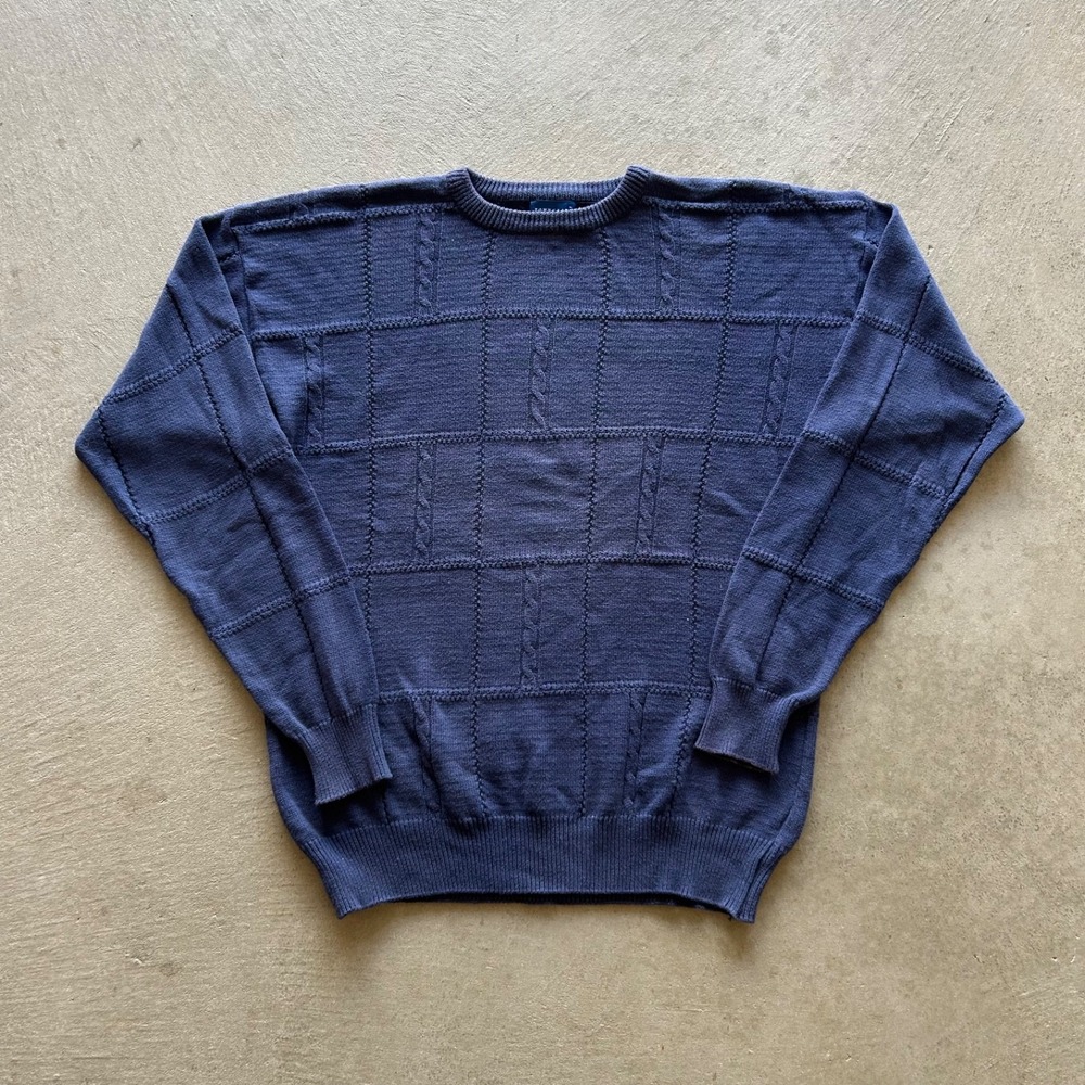 Vintage 90s Towncraft Sweater Size XL T Navy Blue Textured Cable Knit Crewneck